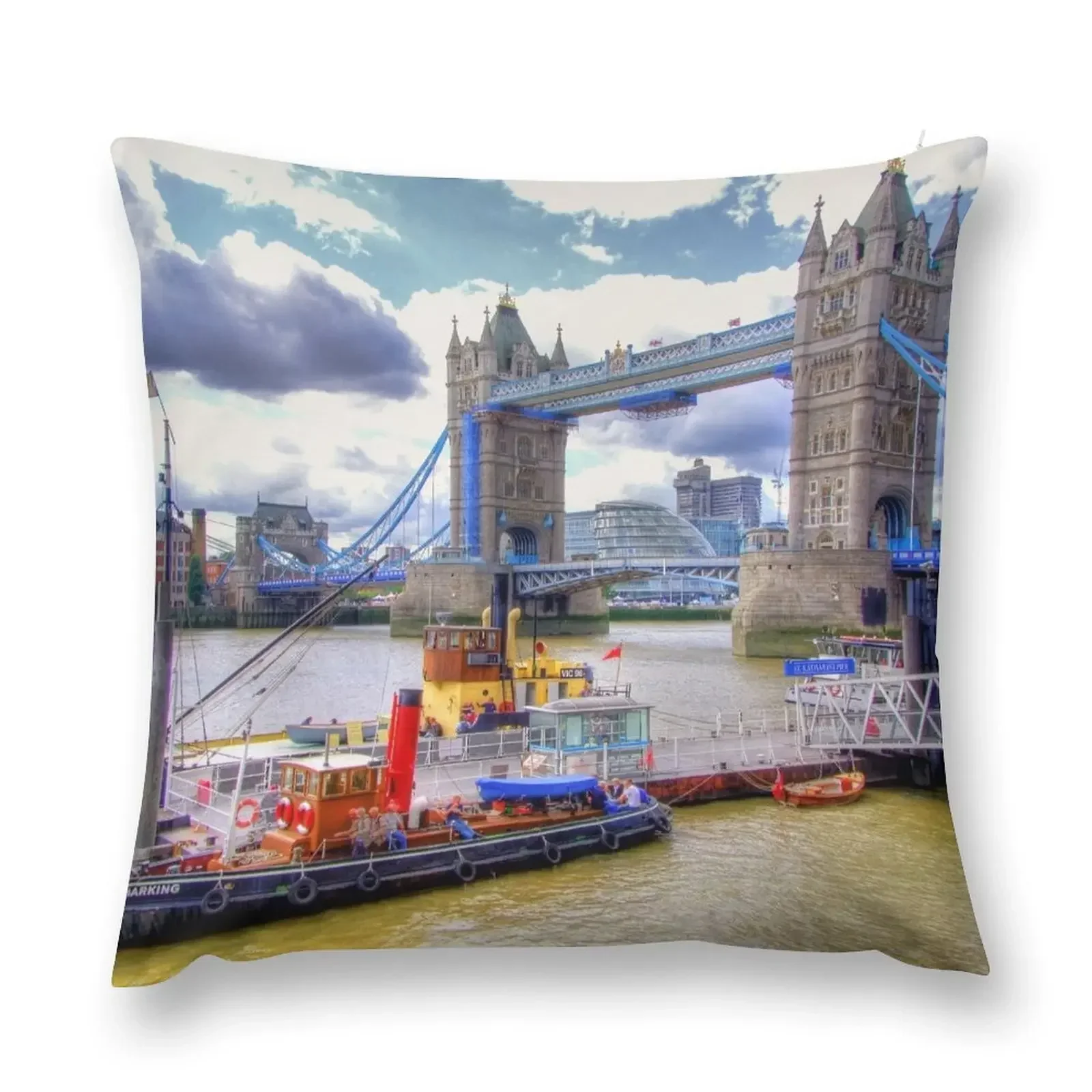 Steam Tug 'Barking' on the Thames at Tower Bridge - HDR Throw Pillow Covers For Sofas Plaid Sofa anime girl pillow