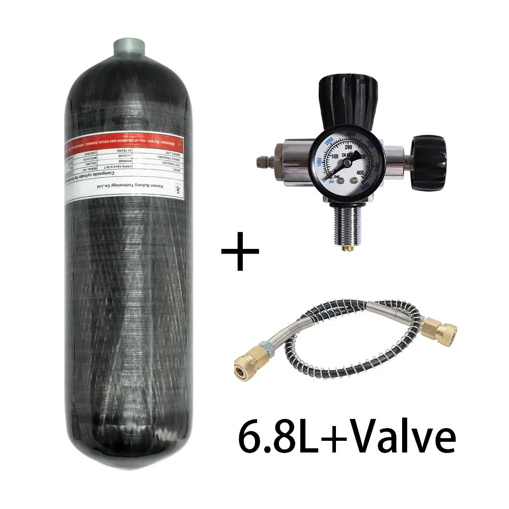 TUXING 6.8L Cilindro in fibra di carbonio 4500psi 300Bar HPA Cilindro ad alta pressione con valvola di regolazione per immersioni subacquee M18 * 1.5