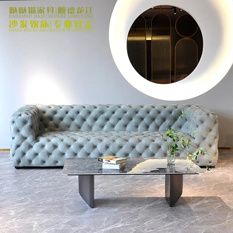 

High-end All-leather Moon Surface Sofa Living Room Villa Flat Post-modern Light Luxury Matte Leather Pull-up Sofa