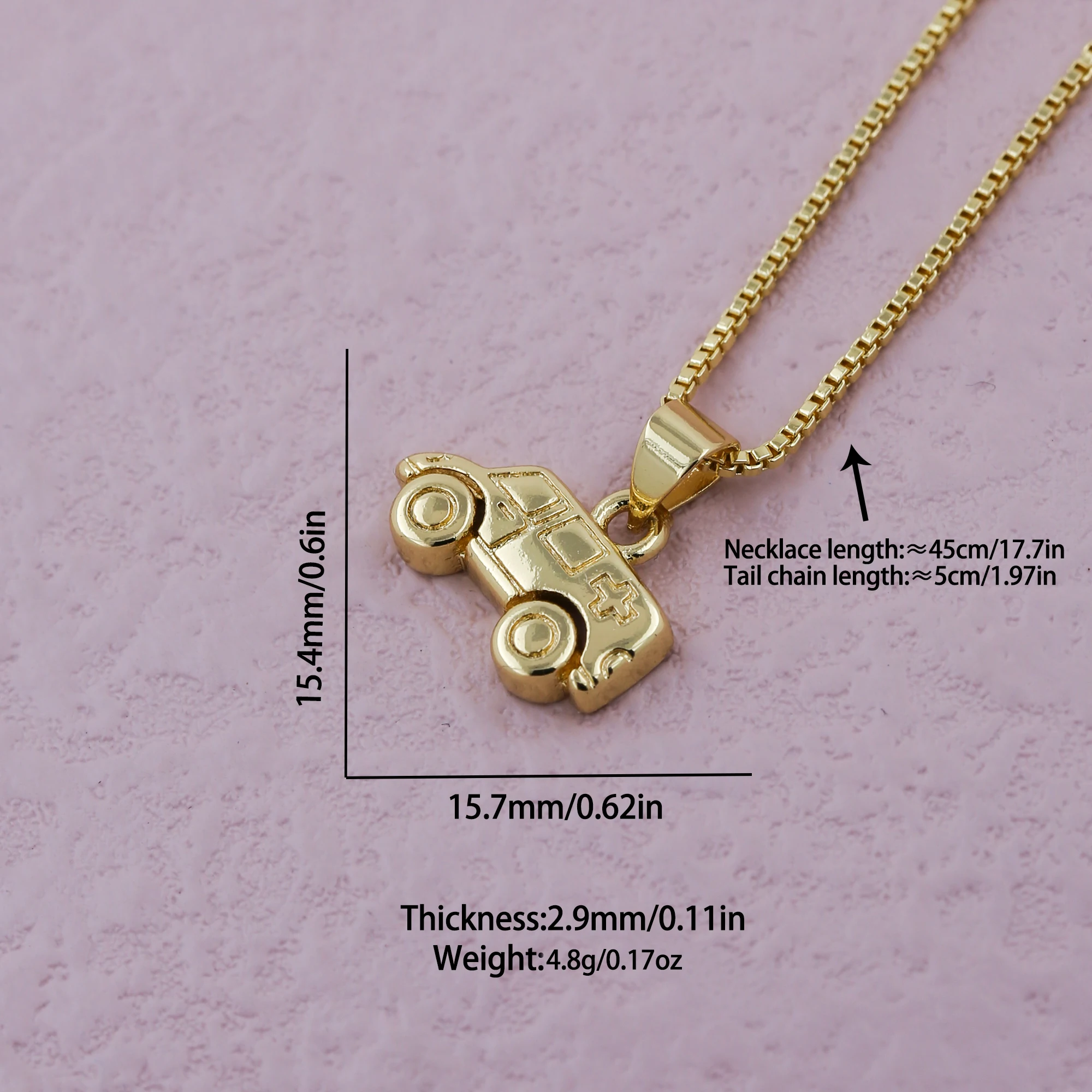 Simple Versatile Brass Gold Color Silver Color Stereoscopic 3D Ambulance Sedan Pendant Necklace Men Women Daily Jewelry