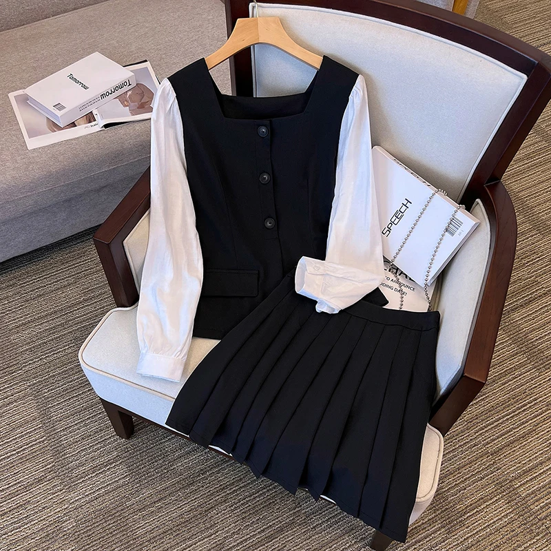

Y2K Women Suits Shirt Crop Top And Mini A Line Skirt 2 Piece Sets Matching Outfits Sweet Sexy Ladies New in Matching Clothing