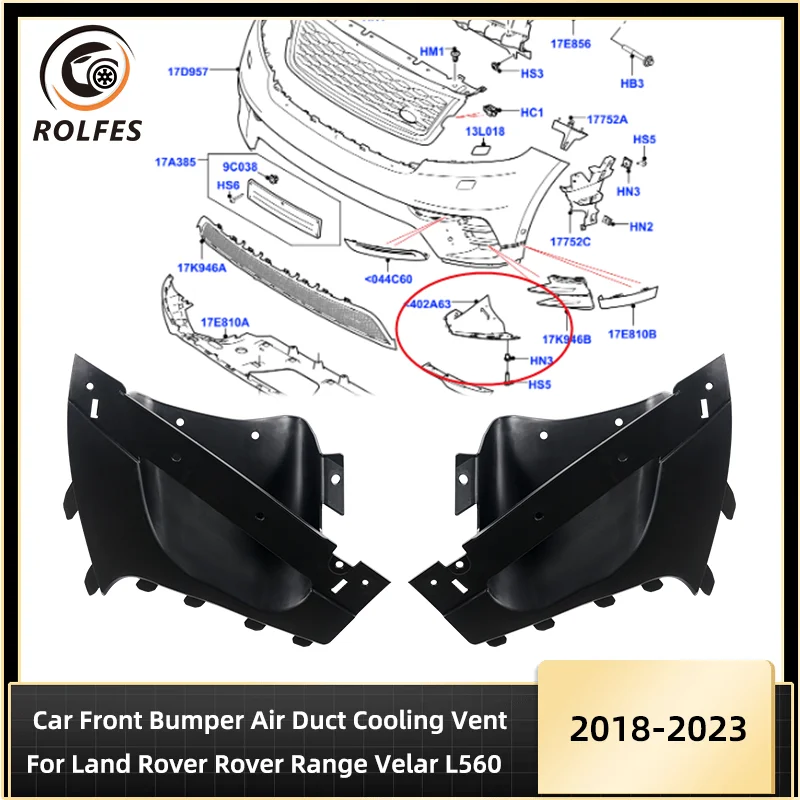 

ROLFES For Land Rover Range Rover Velar 2017-2023 Car Front Bumper Air Duct Cooling Vent LR095012 LR095013 Car Accessories