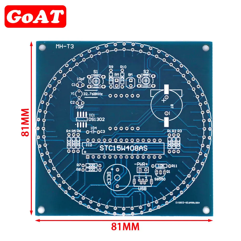 Rotating LED Display Alarm Electronic Clock Module Water Lamp DIY Kit Light Control Temperature DS1302 C8051 MCU STC15W408AS