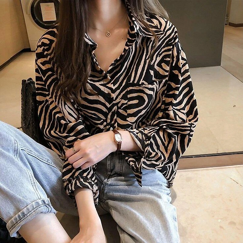 Leopard Shirt Women Vintage Animal Pattern Print Casual Smock Blouse Office Ladies Long Sleeve Business Shirts Chic Chemise Tops