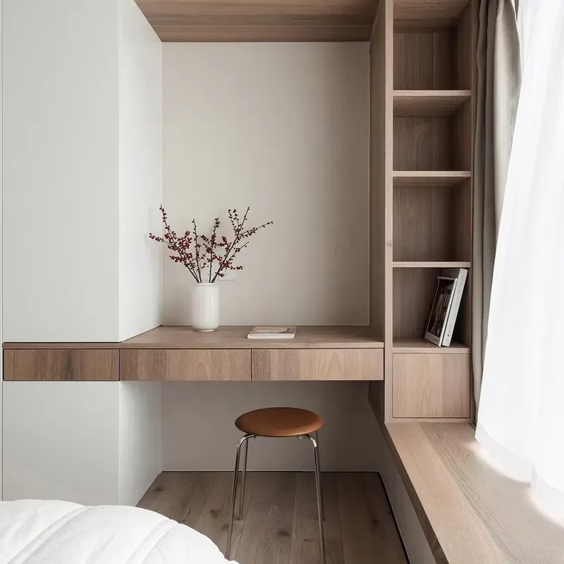 Italian Minimalist Integrated Wardrobe with Dressing Table Solid Wood Bedroom Closet System Customized Cabinet