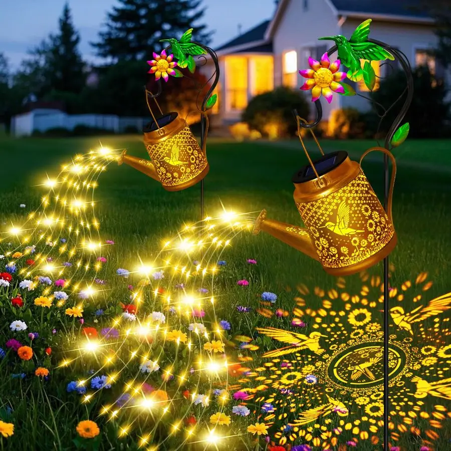 

Gifts Hummingbird Solar Watering Can Lights, Outdoor Waterproof Garden Lanterns with Shepherd Hook, Solar Garden Decor for Yard