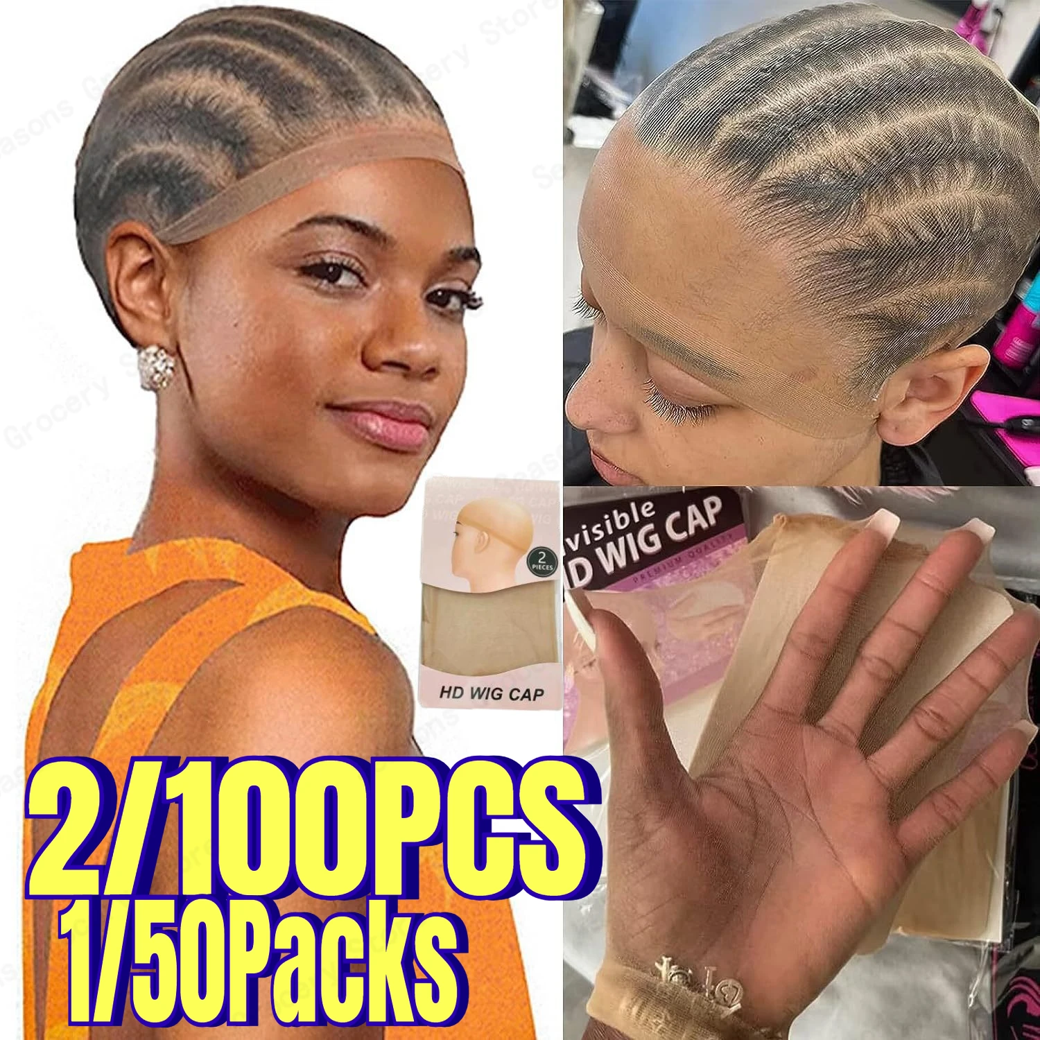 2/100PCS Skin Melt HD Wig Cap Stretchable Thin Durable Invisible Hair Net Lightweight Comfy for All Head Sizes Cosplay Net Cap
