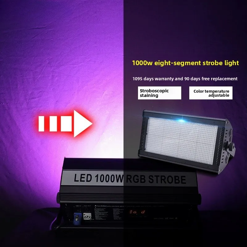 1000W Full-Color 8-Segment Strobe Light, RGB Running Effect Stage Lamp for DJ Bar Party Background