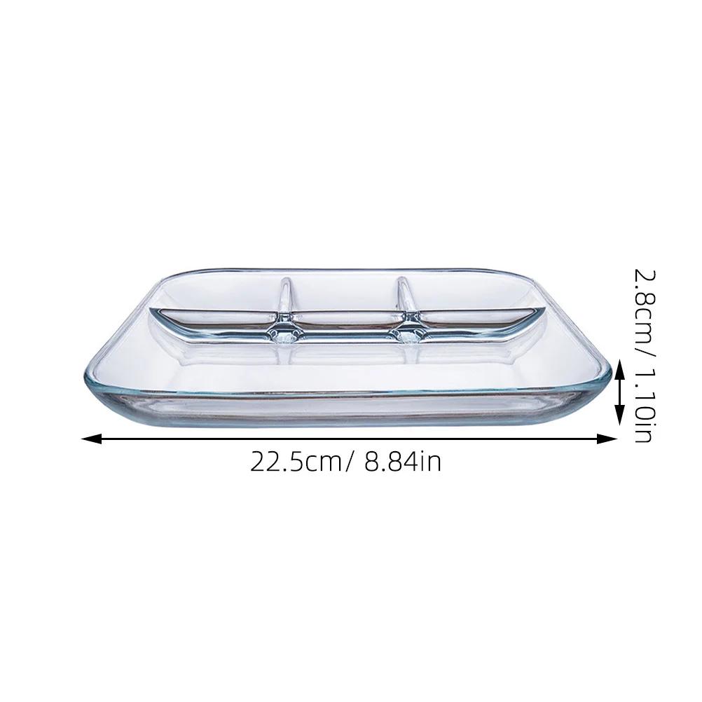 

Divided Dinner Tray Glass Sub-grid Plate Food Container Fruit Dish Plates Separate