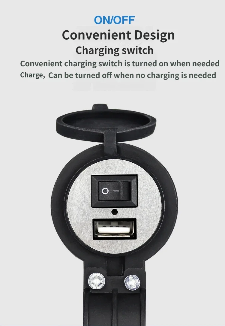 Motorcycle USB Charger 12-24V with Switch – Handlebar/Mirror Mount, Fast Charging Phone Adapter for Car/Moto/E-Bike