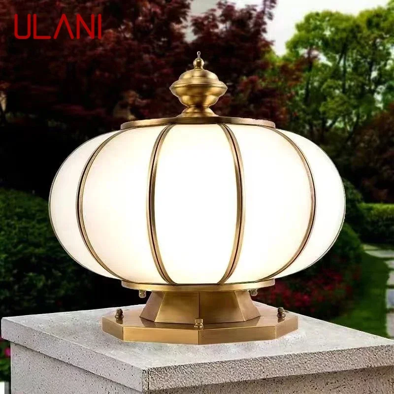 

ULANI Outdoor Solar Post Lamp Vintage Creative Chinese Brass Pillar Light LED Waterproof IP65 for Home Villa Courtyard