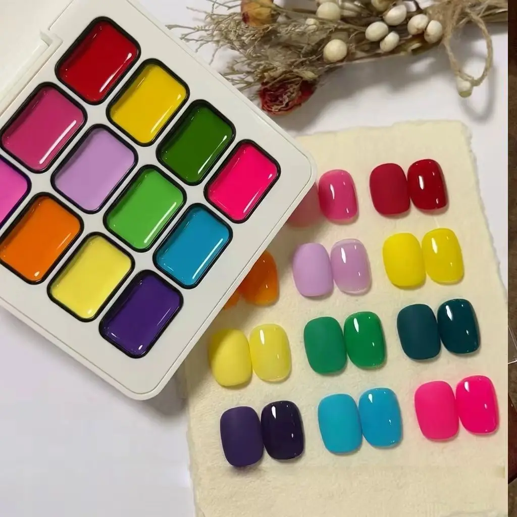 12-Compartment Sweetheart Fluorescent Solid Gel Polish, Dopamine-Infused Gradient UV Nail Polish, Perfect for Nail Art Beginners
