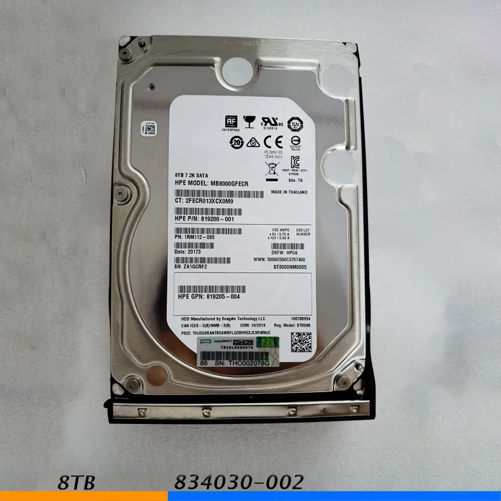 834028-B21 8TB Para HPE 834131-001 6Gb 7.2K SATA 834030-002