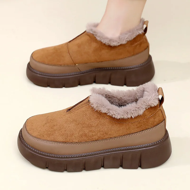 Women Winter Warm Plush‑Lined Snow Shoes Suede Upper Zip‑Up Thick Platform Non‑slip Casual Ankle Cotton Boots