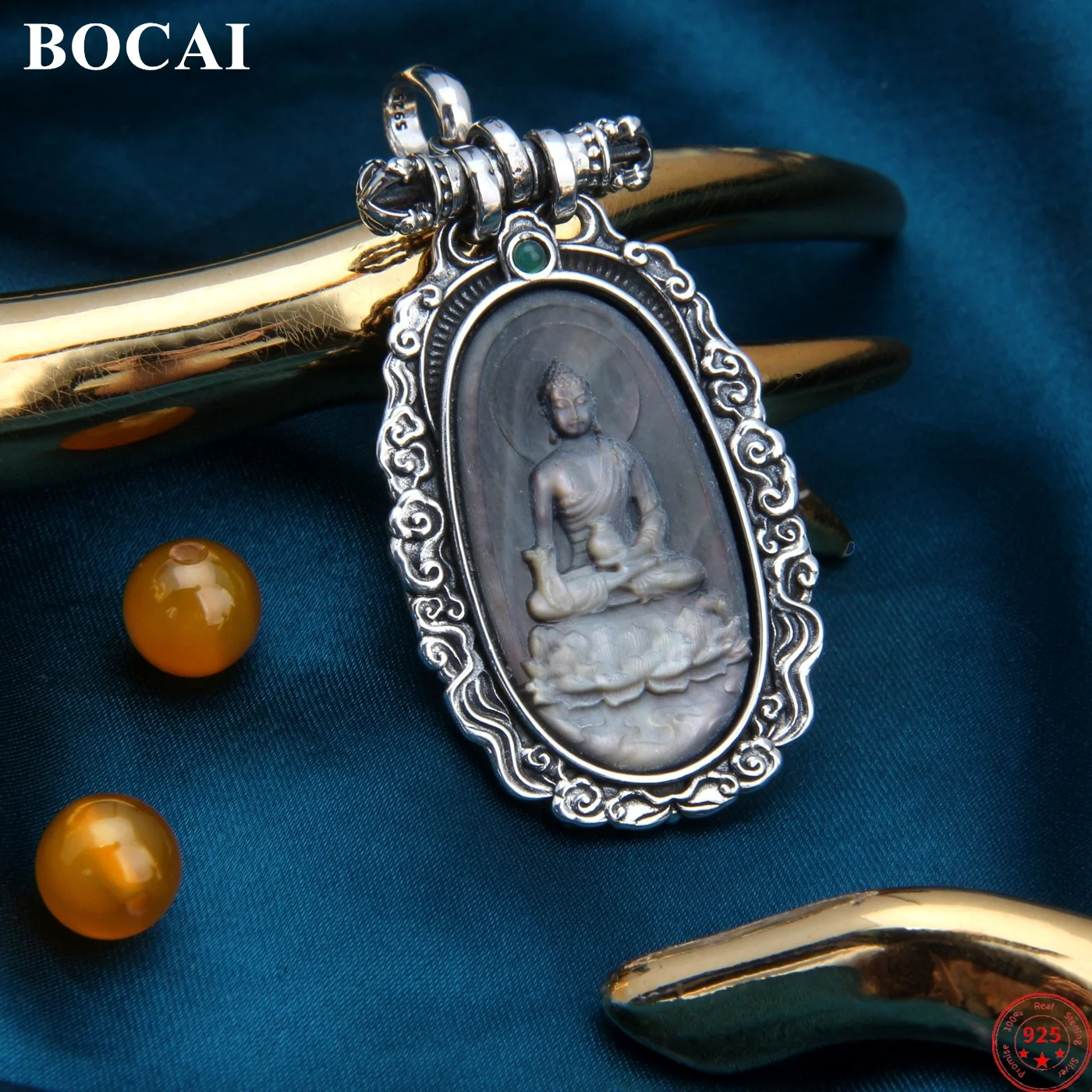 

BOCAI S925 Подвеска из стерлингового серебра для женщин и мужчин Moomlight Перламутр Будда медицины Тибетский амулет Ювелирные изделия оптом