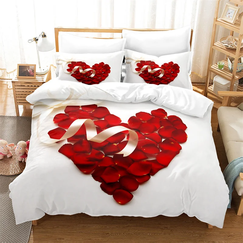 Red Rose Bedding Set Flower Duvet Cover 3d Bedding Set Fashion Soft Warm Girl Bedding King Double Bed Set Duvet Cover Set