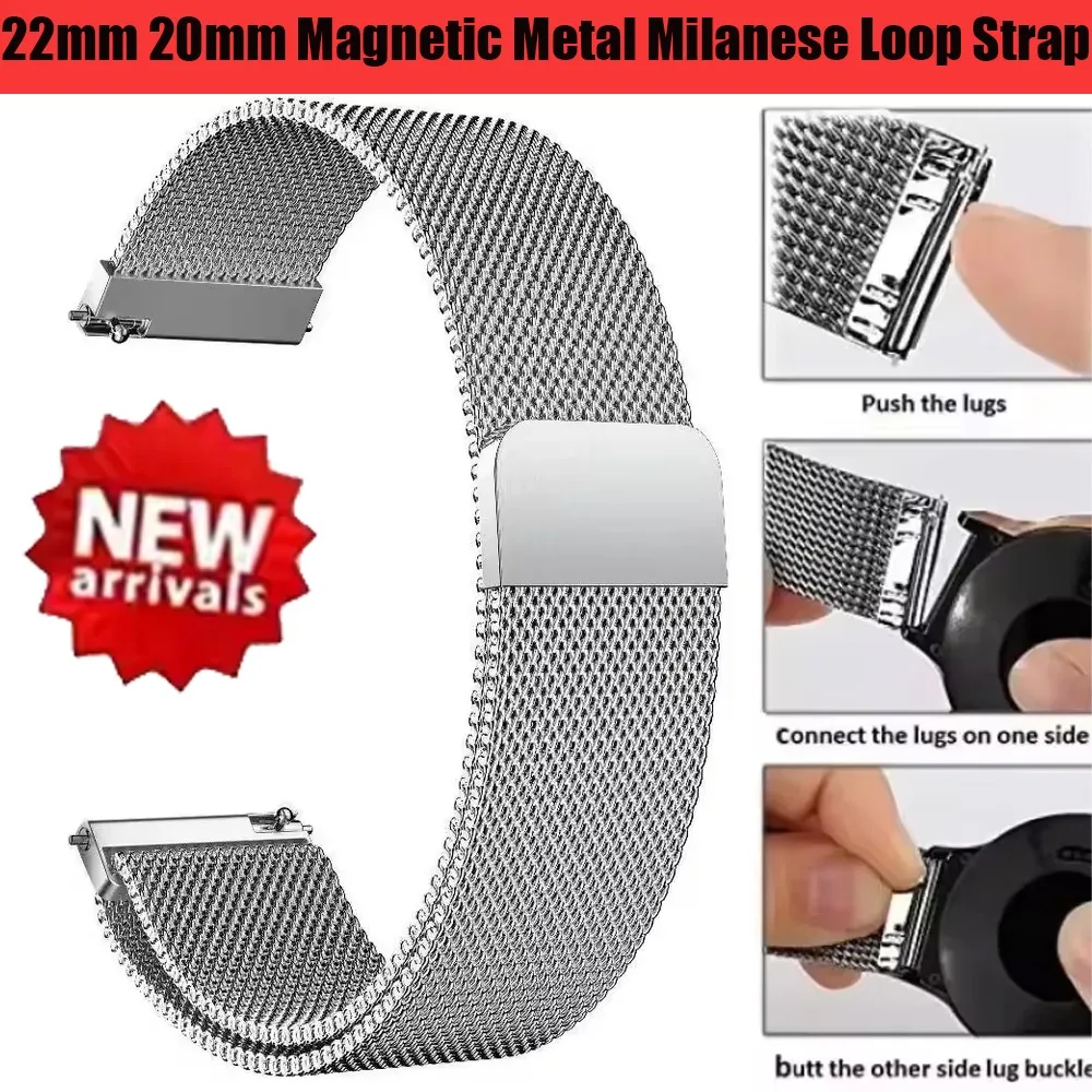 22mm 20mm Magnetic Metal Milanese Loop Strap for Garmin Forerunner 170 70 165 570 265 Bracelet Band for Garmin Venu 4 Active 6 5