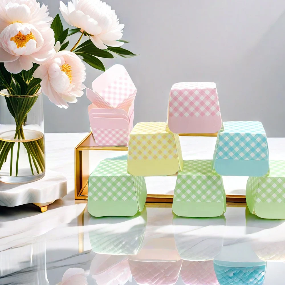 50/100pcs Square Lattice Baking Cup, Muffin Cup Cupcake, Disposable Desserts Box for Wedding, Birthday, Kitchen Tools