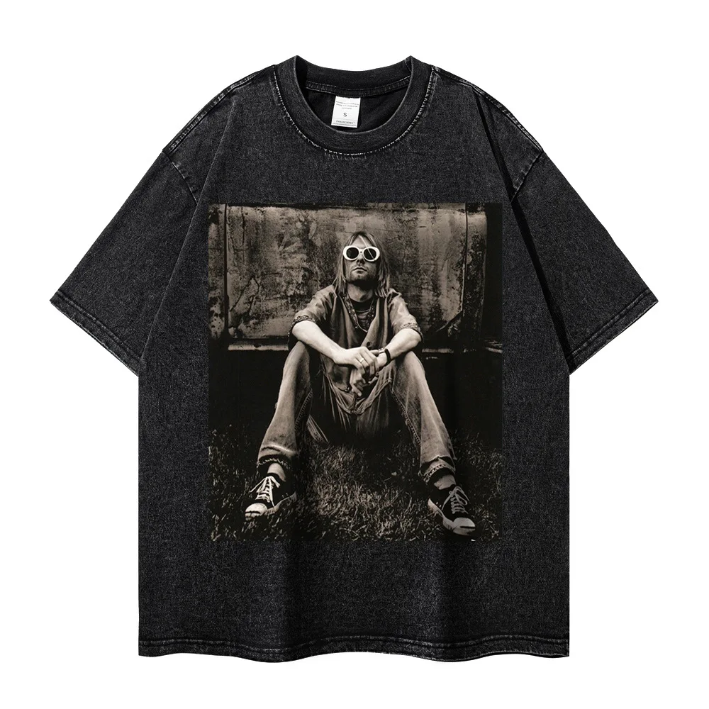 

Men T Shirt Printed Washed T-shirt 2025 Fashion Retro High Street Anime Clothes Harajuku Men Clothing