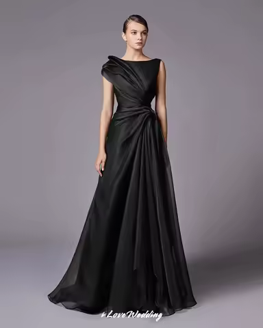 Women's Sleeveless Long Evening Dress A-Line Wedding Guest Dress Ruched Floor Length Dress Formal Party Gowns Customized