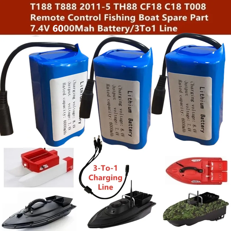 T188 T888 2011-5 TH88 CF18 C18 T008 2.4G Remote Control Fishing Boat Spare Part 6000Mah 1 2 3PCS Battery/3 To 1 Charging Line
