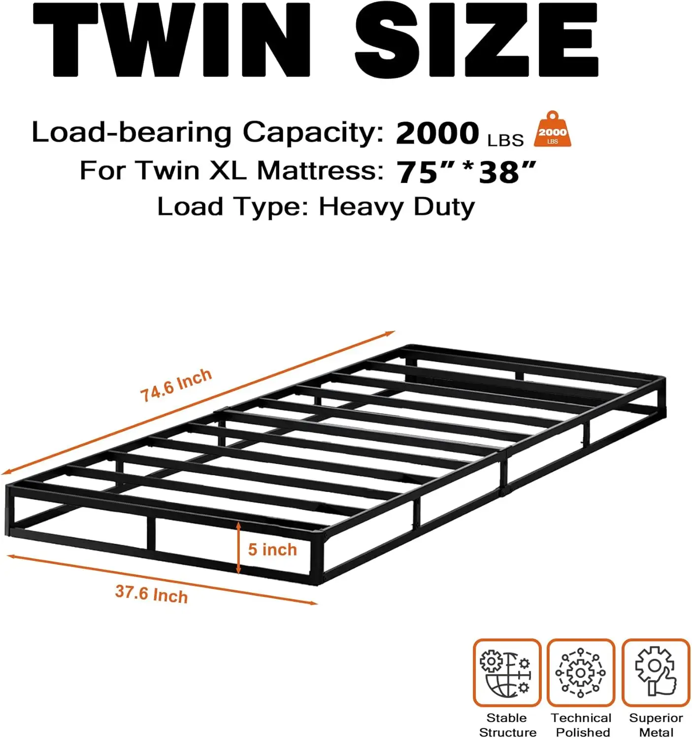 Twin Box Spring mit Abdeckung 5 h Low Profile Box Spring nur Twin Metal Box Spring für Twin Bed Frames extra thi Twin Spring Box