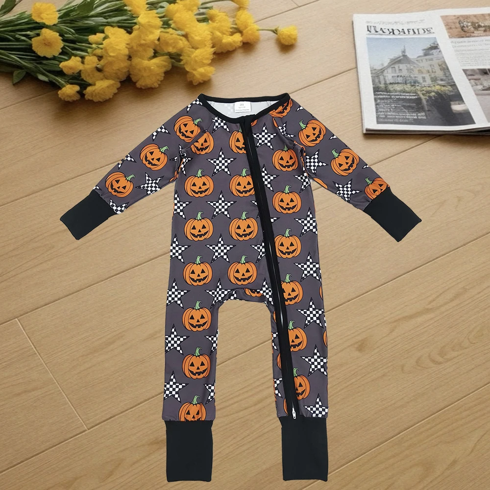 

8.27 Детские зимние комбинезоны для маленьких мальчиков, Хэллоуин, звезды, тыквы, комбинезоны на молнии