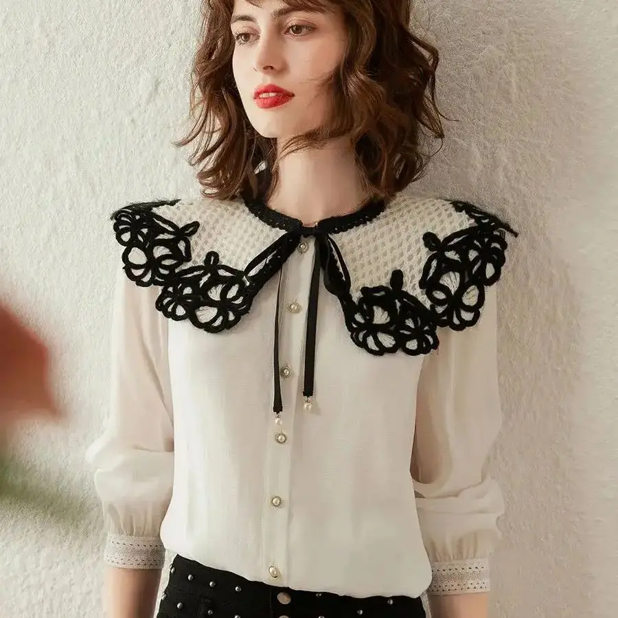 

Shirt Women Detachable Fake Collar Lace Doll Collar Single Breasted Design Spring And Autumn Models False Collar Clothes Shirt