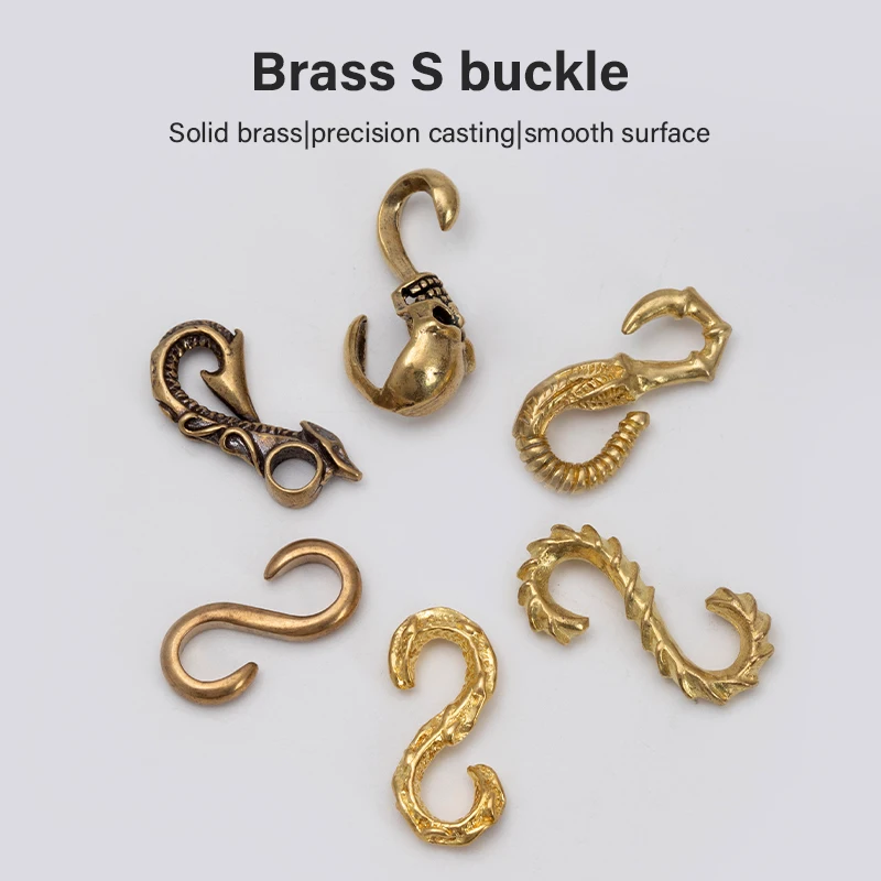 WUTA 1pcs Solid Brass S Shape Hook Key Ring Belt Double head Buckle for Wallet Key Chain Ropes Outdoor Leather Hardware Accessor