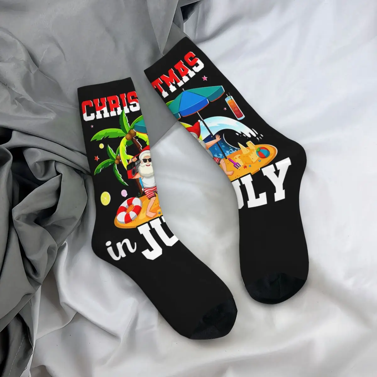 Funny Crazy Sock for Men Super Hip Hop Harajuku Christmas In July Happy Seamless Pattern Printed Boys Crew compression Sock