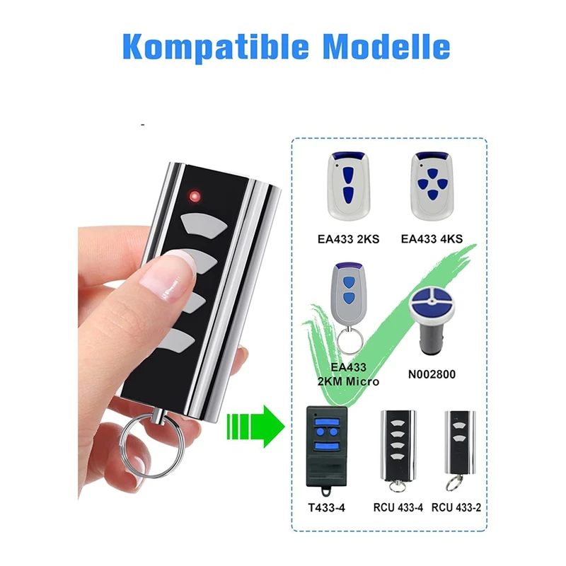 2Pcs 433.92 Mhz Garage Opener For Standard Steel Handheld Transmitter,Garage Door Opener For Crawford RCU433 4K,RCU433-2