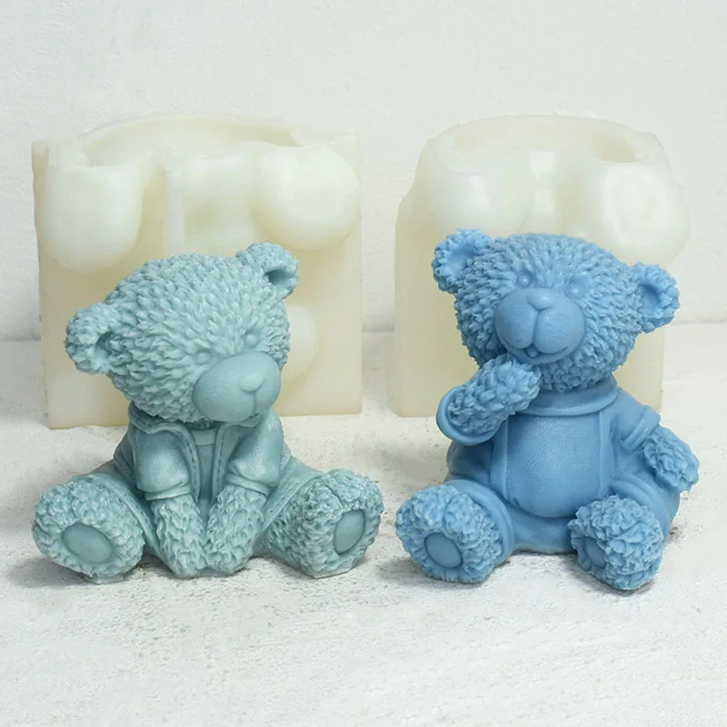 3D Sitting Bear Candle Mold Cute Animal Bear DIY Abstract Scented Candle Gypsum Resin Mould Cake Chocolate Decor Silicone Molds