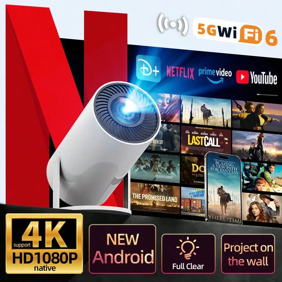 

HUASHIJIE 4k Home Ultra HD 5G Projector Multi Functional Immersive Home Cinema, Supports WiFi Connection To Android Apple Phone,