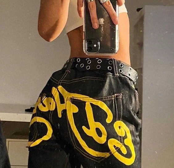 

Ins trend printed straight jeans male personality hip hop trousers female punk high street American jeans printed sweatpants Y2K