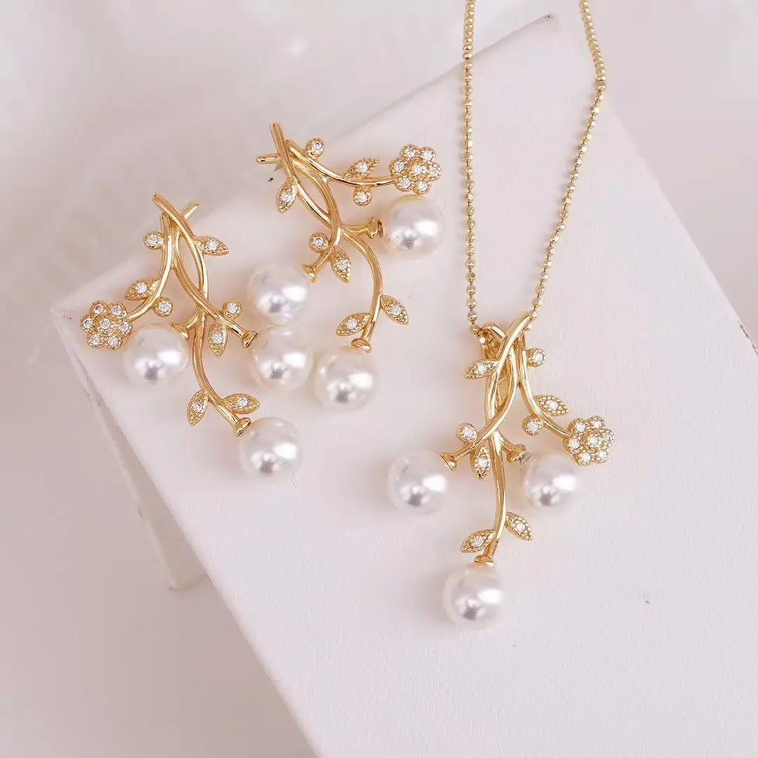 S925 Sterling Silver Pendant and Earrings Set Base Mounts Findings Mounting Jewelry Set Parts Fittings for 6-7mm Pearls