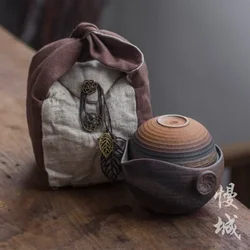 Ceramic Gongfu Travel Tea Set, Gorgeous Chinese Teapot Set, One Pot Tea Cups, Portable Carrying Case In Cotton Bag