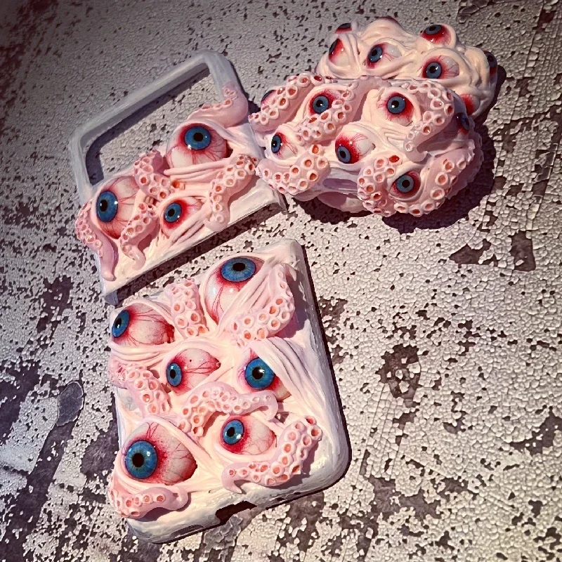 4091 Original 3D hecho a mano funda para teléfono móvil Cthulhu ojos de tentáculo gótico oscuro estilo Punk rosa personalizado regalo de Navidad y Halloween