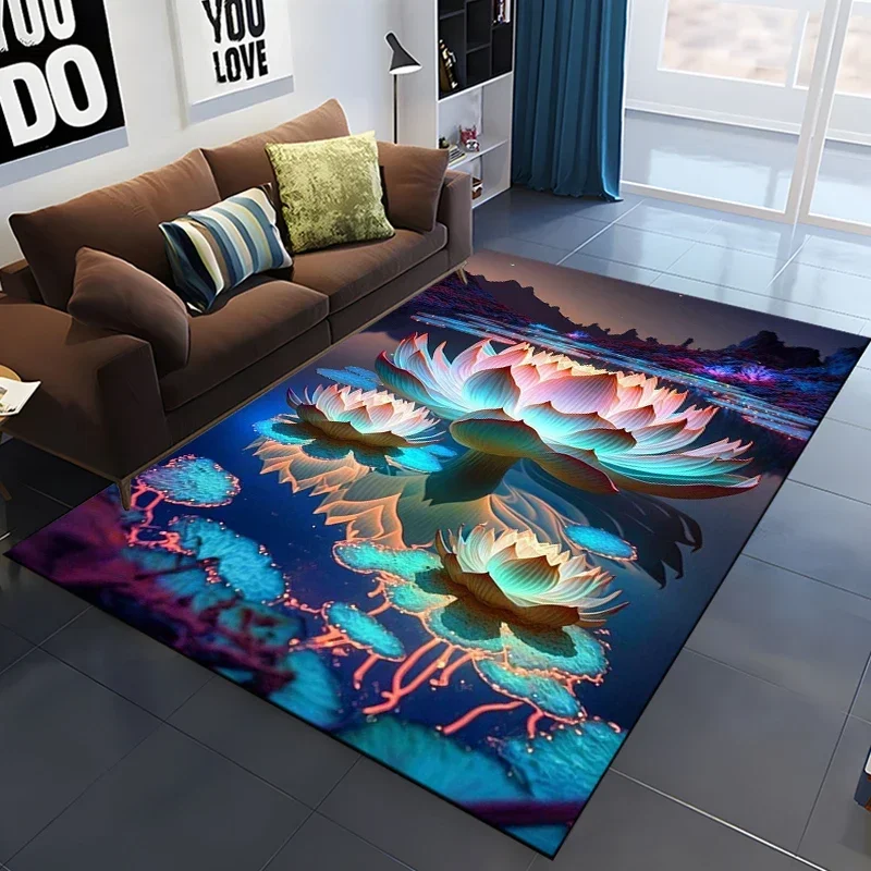 HD-Lotus Flower Carpet for Living Room Home Decoration Sofa Table Big Area Rugs Bathroom Non-slip Floor Mats Bedroom Bedside Car