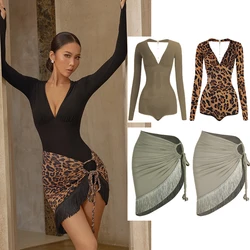 Sexy Backless Latin Dance Tops Irregular Fringe Skirt Women Rumba Cha Cha Latin Dance Clothes Perform Competition Dress DNV24649