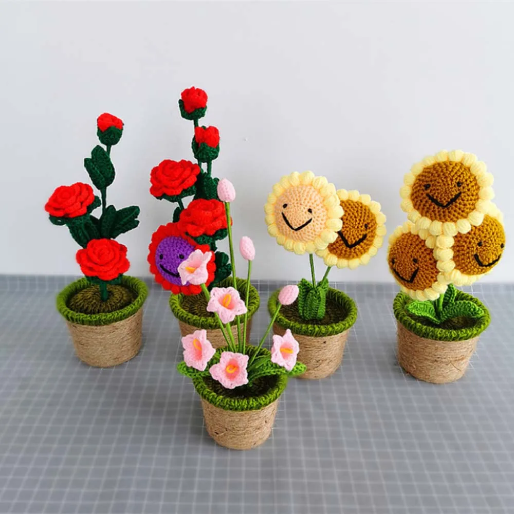 Handmade Stuffed Toys Home Decoration Rose Flowers Sunflower Potted Plush Toys Plush Doll Plants Plush Stuffed Plush Plants Toy