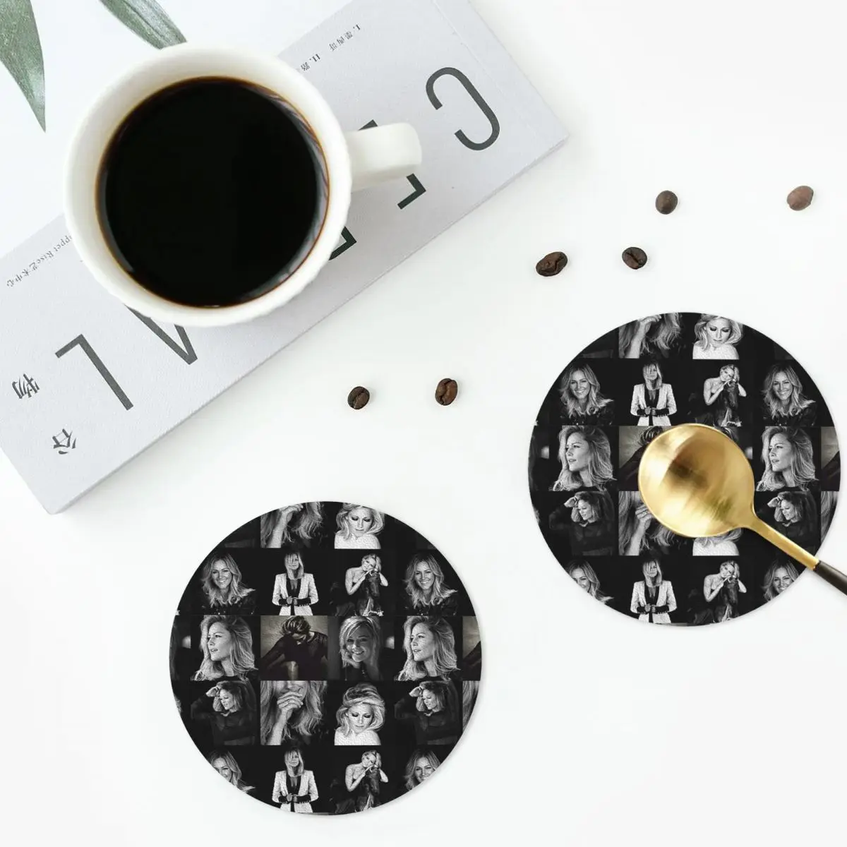 Helene Fischer Collage Coasters PVC Leather Placemats Non-slip Coffee Mats for Home Kitchen Dining Pads Set of 6