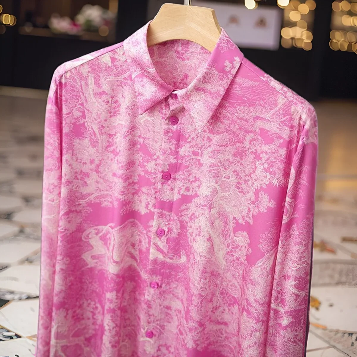 ZAROY 3XL Luxe Designer Vrouwen Shirt Mode Roze Print Vrouwelijke Shirts Zomer Herfst Lange Mouw Polo Hals Slanke Blouses Camisas