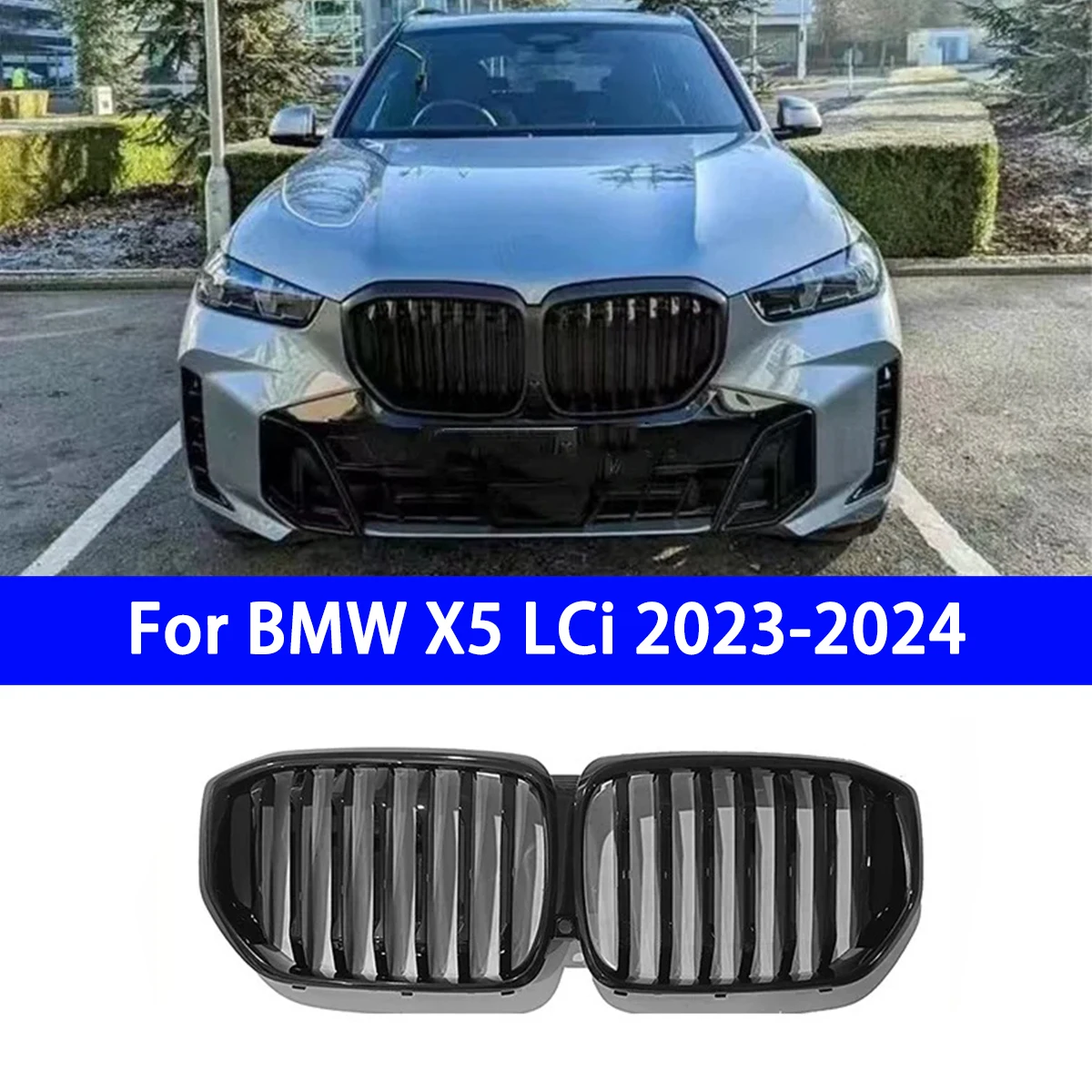 

For Car Accessories Front Kidney Bumper Grill Facelift for BMW G05 LCI X5 2023 2024 Gloss Black Grille with Camera Hole