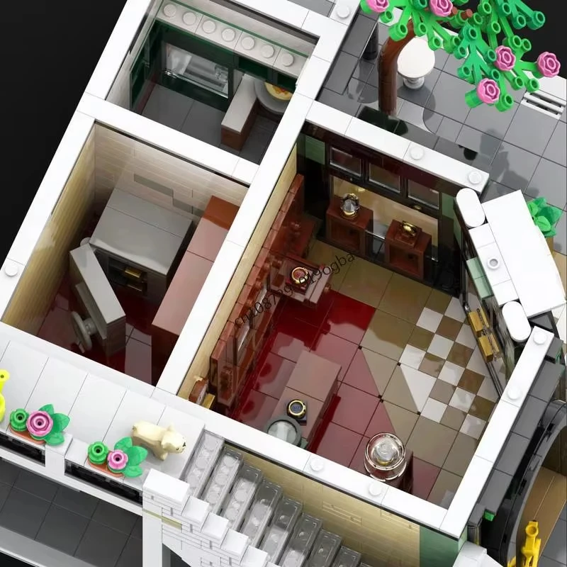 โมเดลบ้านแถวแบบโมดูลาร์ MOC พร้อมร้านขายเครื่องประดับและร้านแพนเค้ก ของเล่นตัวต่อประกอบเอง ของขวัญสำหรับเด็ก