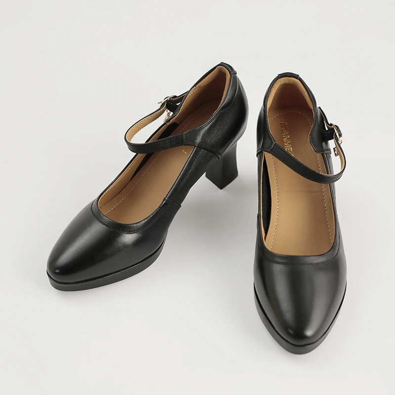 

Genuine Cowhide High Heels Single Shoes Diamond Pendant Thick Heel Waterproof Platform Spring New Women's Shoes Brand 925
