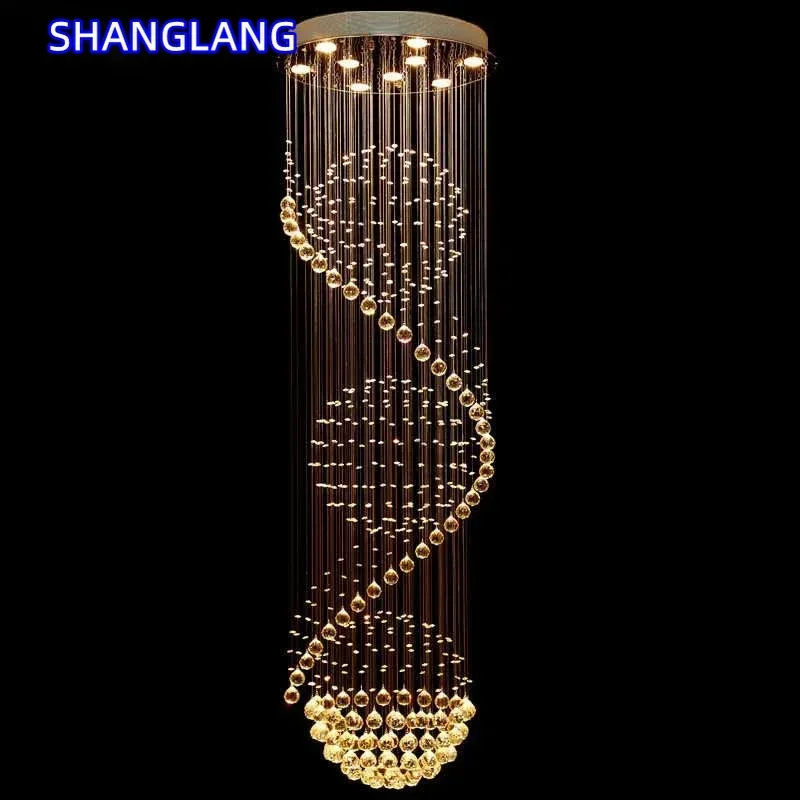Modern Long LED Spiral Crystal Chandeliers Lighting For Staircase Stair Lamp Showcase Bedroom Living Room Hotel Hall