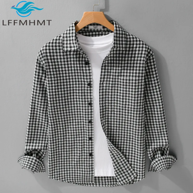 

Spring Fashion Men's Simple Plaided Versatile Long-sleeved Shirt 100% Cotton Comfortable Breathable Fresh Loose Casual Tops 3118