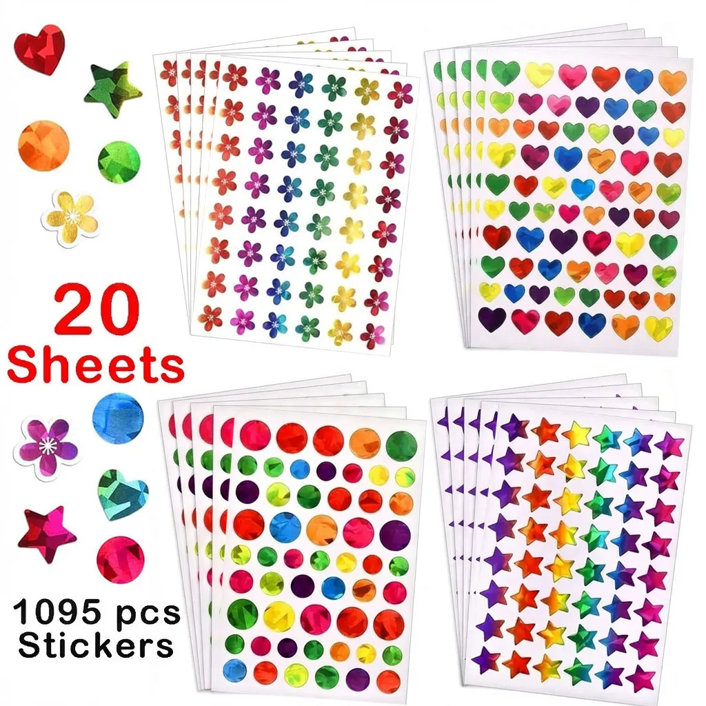 Pegatinas de Recompensa para Niños, Estrellas, Flores, Corazones, Puntos, Pegatinas Holográficas Brillantes, Tabla de Comportamiento, Útiles Escolares, Decoración DIY