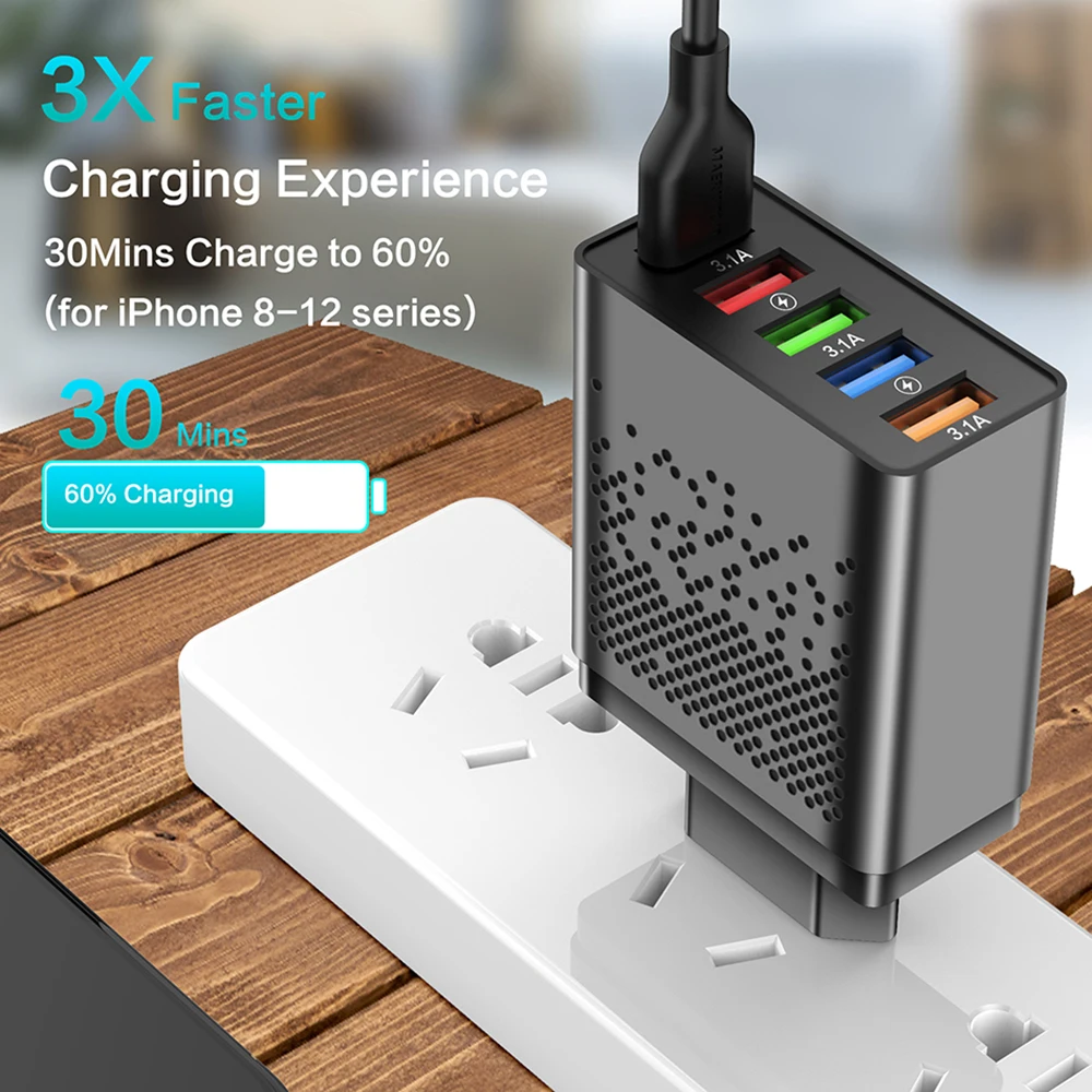 5 Ports USB Charger Mobile Phone Charger Quick Charge3.0 for iPhone Xiaomi Huawei Tablet Universal Adapter Portable Fast Charger