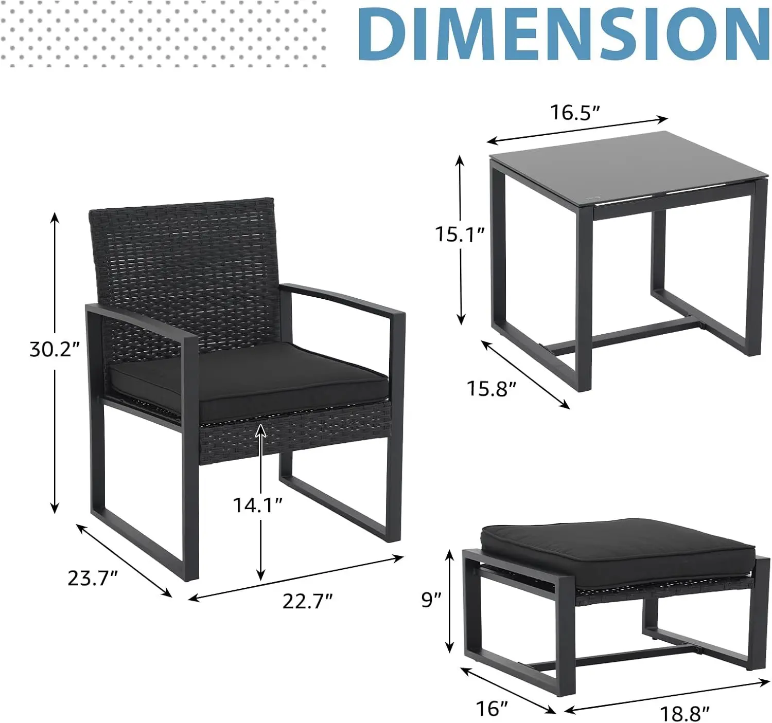 5 Stuks Patio Bistro Set, Pe Rieten Terras Meubelen Set, Moderne Rotan Patio Stoelen Met Tafel Ottomanen